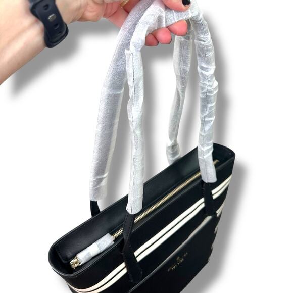 Kate Spade New York Black Multi Crisp Stripe Saffiano Daily Shoulder Tote Bag - Picture 10 of 11